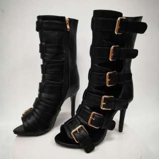 Arden Furtado summer 2019 fashion trend women's shoes belt buckle side zipper open toe high heel boots big size 47