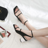 Arden Furtado summer 2019 fashion women's shoes chunky heels square toe Block heels genuine leather sandals