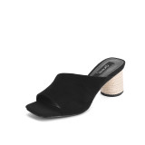 Arden Furtado summer 2019 fashion women's shoes peep toe chunky heels lace slip-on slippers mules
