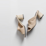 Arden Furtado summer 2019 fashion women's shoes peep toe chunky heels lace slip-on slippers mules