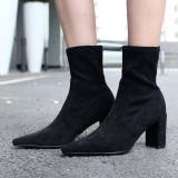 Arden Furtado fashion women's shoes in winter 2019 pointed toe chunky heels elegant milk tea brown office lady short boots ladies boots concise mature office lady