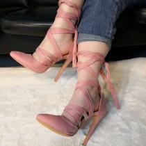 Arden Furtado summer 2019 fashion trend women's shoes pointed toe stilettos heels pink concise office lady party shoes  big size pure color lace up sandals