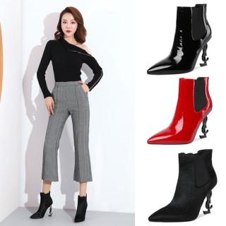 Arden Furtado fashion women's shoes in winter 2019 pointed toe special-shaped heels concise pure color  small size 33 big size 43 ladies boots concise mature office lady