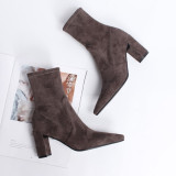 Arden Furtado fashion women's shoes in winter 2019 pointed toe chunky heels elegant milk tea brown office lady short boots ladies boots concise mature office lady