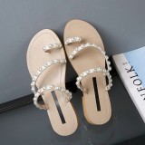 Arden Furtado summer 2019 fashion trend women's shoes concise mature pure color slippers apricot pearl narrow band concise classics