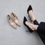 Fashion women's shoes pointed toe stilettos heels Black suede pumps Crystal rhinestone Dress shoes