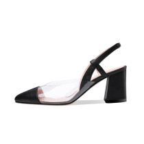 Arden Furtado summer Fashion women's shoes pointed toe chunky heels elegant pvc sandals slingback shoes 42