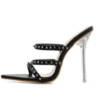 Summer Fashion women's shoes open toe stilettos heels sexy elegant rivets slippers crystal heels mules Slides 40