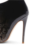 Arden Furtado fashion women's shoes in winter 2019 pointed toe stilettos heels zipper snake pattern sexy elegant short boots