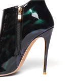 Arden Furtado fashion women's shoes winter 2019 pointed toe stilettos heels zipper short boots black and green big size 45