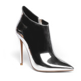 Arden Furtado fashion women's shoes winter 2019 pointed toe metal skin stilettos heels zipper sexy gold short boots big size 45