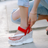 Summer wedges sandals platform casual genuine leather shoes for student flip flops