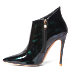 Arden Furtado fashion women's shoes winter 2019 pointed toe stilettos heels zipper short boots black and green big size 45