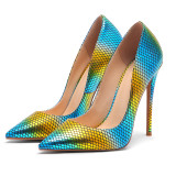 Arden Furtado summer 2019 fashion women's shoes pointed toe stilettos heels slip-on magic color snake pattern pumps big size 45