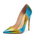 Arden Furtado summer 2019 fashion women's shoes pointed toe stilettos heels slip-on magic color snake pattern pumps big size 45