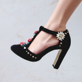 Arden Furtado Block heels Platform flowers sandals Round toe Closed toe Ethnic women's shoes Chunky heels 43