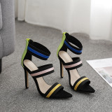 Fashion Stilettos open toe fashion cover heels women's shoes striped sexy party shoes Sandals