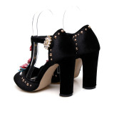 Arden Furtado Block heels Platform flowers sandals Round toe Closed toe Ethnic women's shoes Chunky heels 43