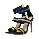 Fashion Stilettos open toe fashion cover heels women's shoes striped sexy party shoes Sandals