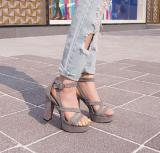 Arden Furtado high heels sexy Peep toe chunky heels Royal blue Red platform sandals  Block heels