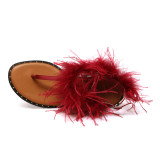 Arden Furtado flat burgundy blue feather sandals rivets genuine leather fashion party shoes