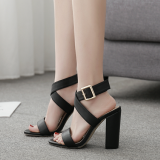 summer 2019 fashion trend women's shoes narrow band chunky heels buckle elegant concise mature sandals pure color