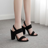 summer 2019 fashion women's shoes chunky heels mature sexy elegant sandals concise narrow band black suede party shoes