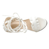 summer 2019 fashion women's shoes stilettos heels mature ankle strap pure color white office lady sandals