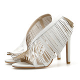 summer 2019 fashion trend women's shoes stilettos heels sexy fringed gladiator elegant pure color slip-on sandals