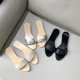 Arden Furtado summer 2019 fashion women's shoes flat open toe slippers narrow band open toe silver casual white slides