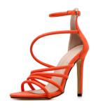 summer 2019 fashion trend women's shoes narrow band office lady sandals pure color orange gold buckle elegant