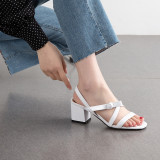 Arden Furtado summer 2019 fashion women's shoes  chunky heels sexy elegant white buckle gladiator sandals big size 42