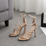 summer 2019 fashion trend women's shoes narrow band office lady sandals pure color orange gold buckle elegant