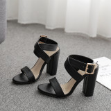 summer 2019 fashion trend women's shoes narrow band chunky heels buckle elegant concise mature sandals pure color