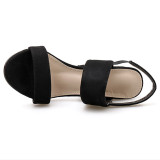 summer 2019 fashion women's shoes chunky heels mature sexy elegant sandals concise narrow band black suede party shoes