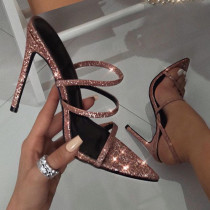 summer 2019 fashion trend women's shoes pure color sandals stilettos heels party shoes narrow band bling bling