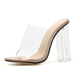 summer 2019 fashion women's shoes sexy elegant pure color PVC slippers concise peep toe chunky heels