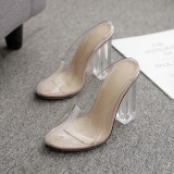 summer 2019 fashion trend women's shoes pointed toe chunky heels PVC transparent elegant concise slippers mules