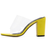 summer 2019 fashion trend women's shoes chunky heels PVC transparent concise yellow slippers ladylike temperament