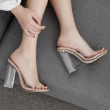 summer 2019 fashion women's shoes sexy elegant pure color PVC slippers concise peep toe chunky heels