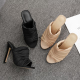 summer 2019 fashion trend women's shoes sexy elegant pure color sexy slippers pleated peep toe stilettos heels