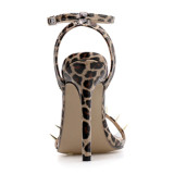 summer 2019 fashion narrow band women's shoes rivets elegant buckle sandals buckle leopard stilettos heels