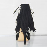 summer 2019 fashion trend women's shoes stilettos heels sexy fringed black ankle strap elegant sandals big size 45