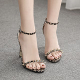summer 2019 fashion narrow band women's shoes rivets elegant buckle sandals buckle leopard stilettos heels