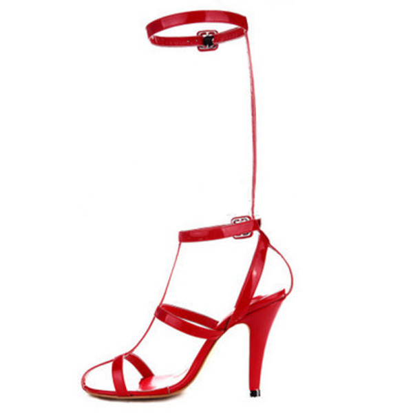 summer fashion women's shoes sexy elegant red white sandals buckle strap gladiator narrow band stilettos sandals