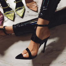 summer 2019 fashion women's shoes sexy elegant black party shoes buckle sandals stilettos heels