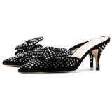 summer 2019 fashion trend women's shoes pointed toe crystal rhinestone black sexy stilettos heels slippers mules