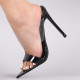 summer 2019 fashion trend women's shoes stilettos heels black sexy elegant PVC slippers narrow band big size 44