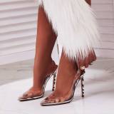 summer 2019 fashion trend women's shoes transparent mature sexy elegant pointed toe stilettos heels PVC sandals