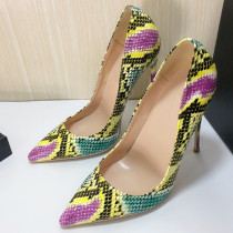 European and American style 2019 early spring new product design and color snake pattern multicolor sexy fashion high-heeled shoes with pointed toes runway show shoes